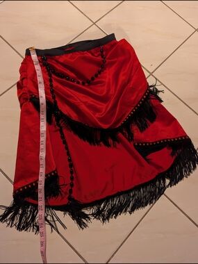 Leg Avenue Red Satin Fringe Skirt with Black Trim
